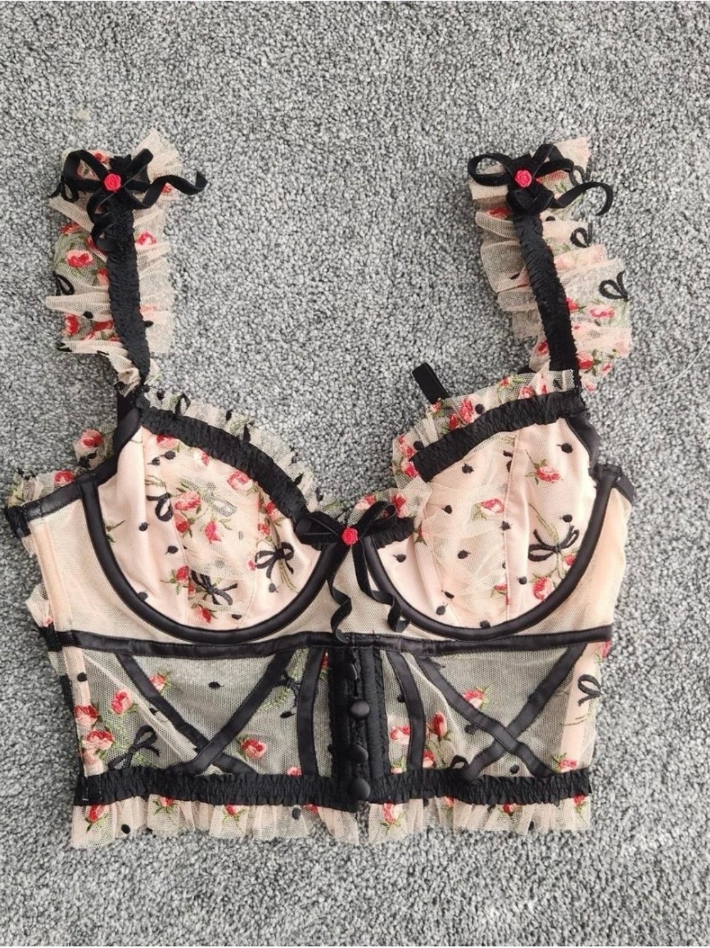 For Love & Lemons Floral Lace Bralette in Blush and Black